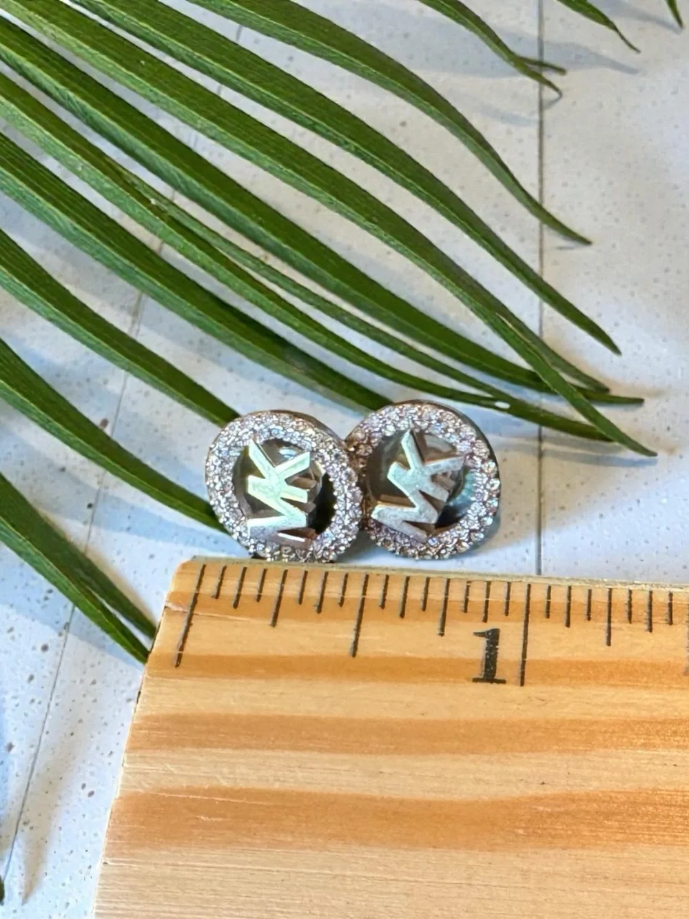 MICHAEL KORS Gold Tone Crystal MK Logo Stud Earrings